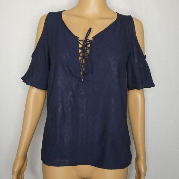 Nanette Lepore Cold Shoulder Lace Up Front Blouse - Picture 1 of 9